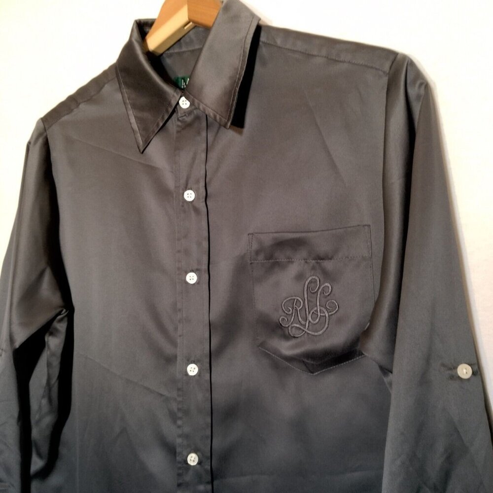 Lauren Ralph Lauren Nightgown Small Sleep Shirt Satin Polyester Gray Long Sleeve - Picture 5 of 12